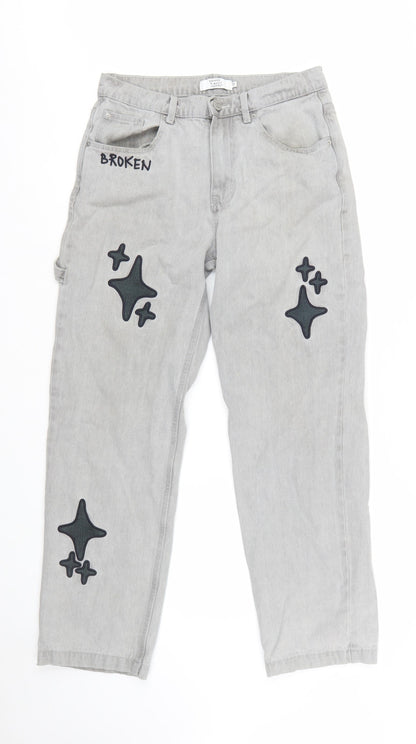 Broken Planet Market Grey Women's Straight Jeans W30 L30