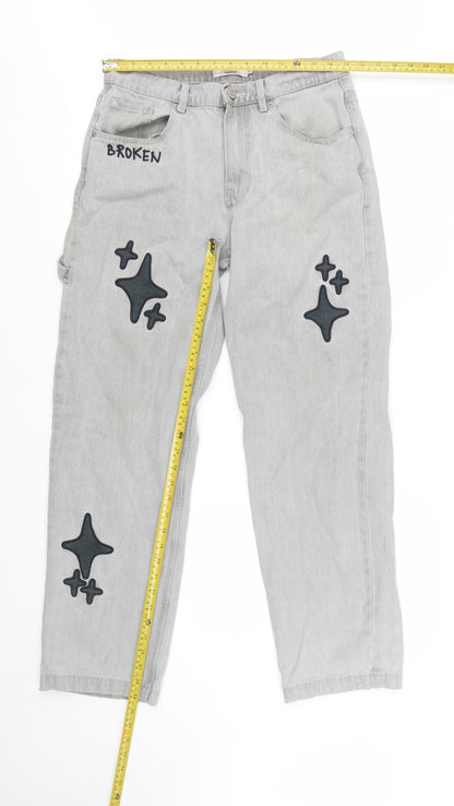 Broken Planet Market Grey Women's Straight Jeans W30 L30