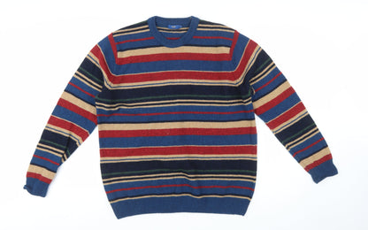 Cotton Traders Men's Multicoloured Striped Lambswool Jumper L