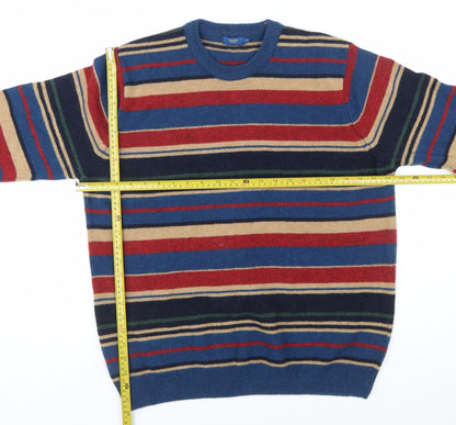Cotton Traders Men's Multicoloured Striped Lambswool Jumper L