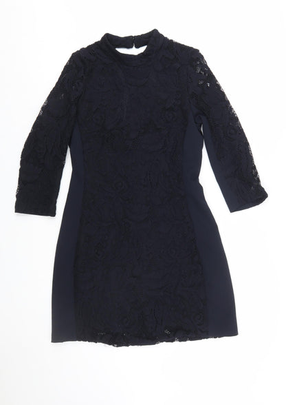H&M Women Black Lace Sheath 3/4 Sleeve Knee Length Dress Size 10