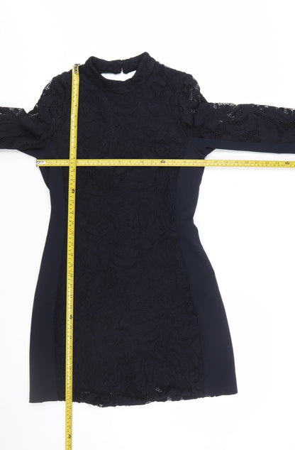 H&M Women Black Lace Sheath 3/4 Sleeve Knee Length Dress Size 10