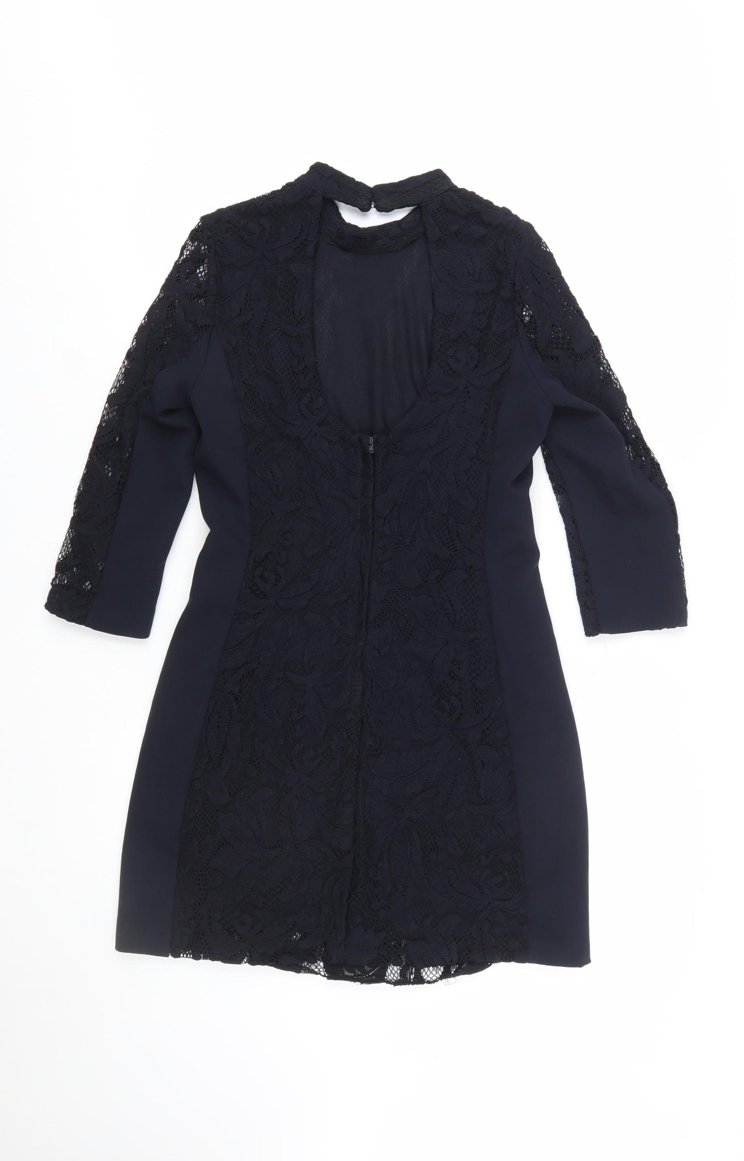H&M Women Black Lace Sheath 3/4 Sleeve Knee Length Dress Size 10