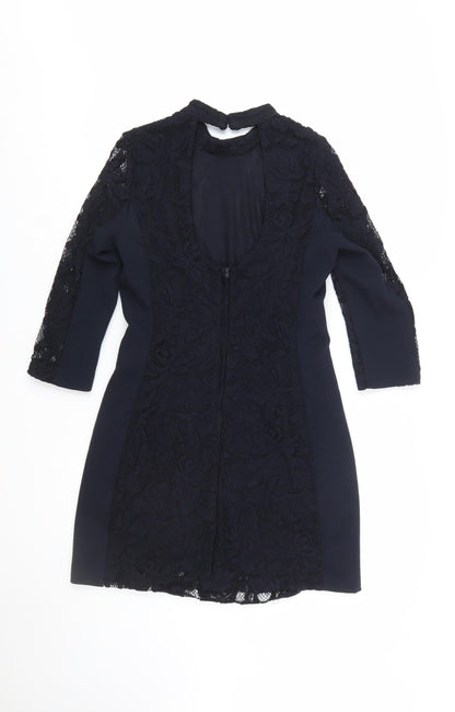 H&M Women Black Lace Sheath 3/4 Sleeve Knee Length Dress Size 10