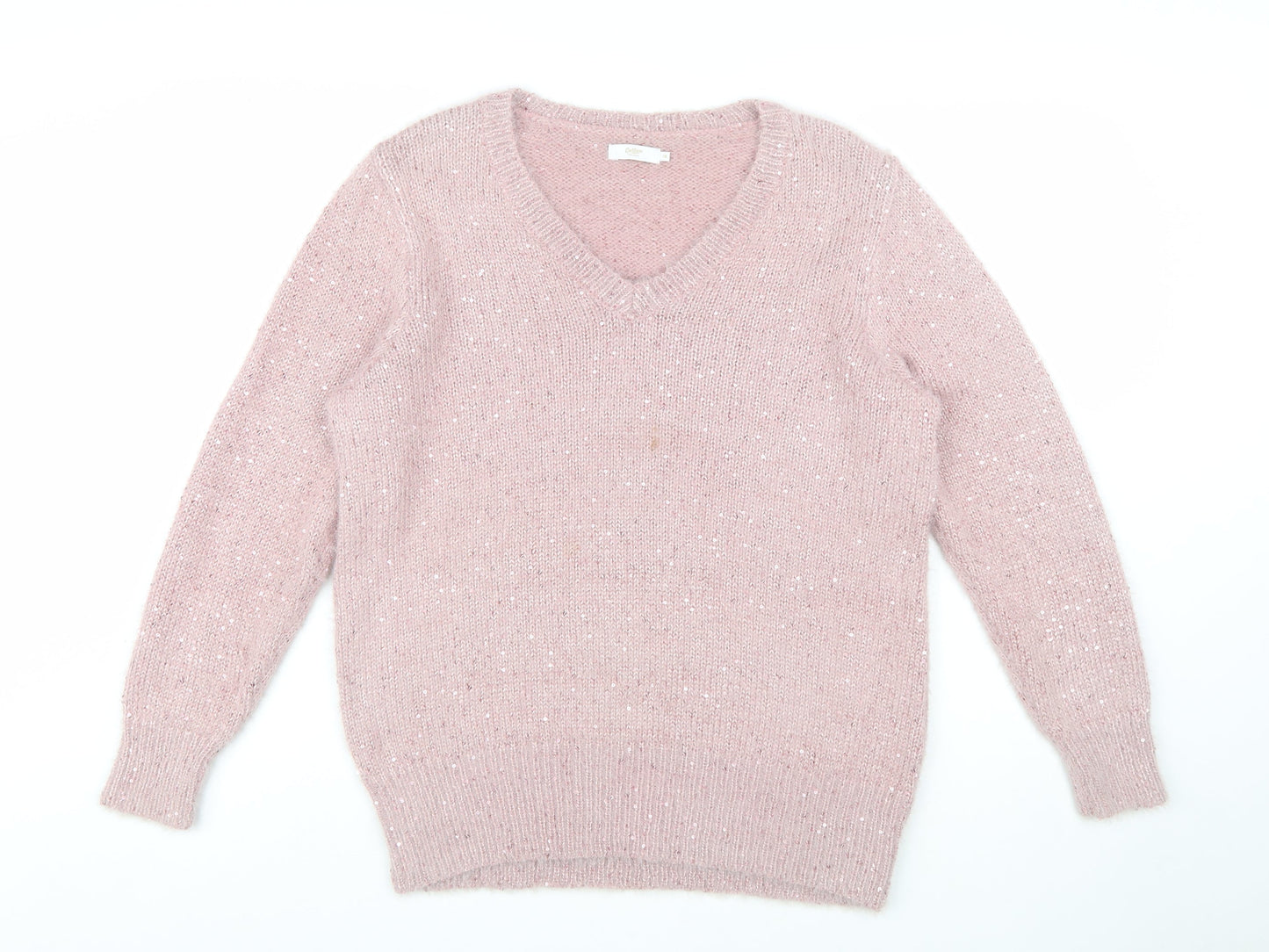 Cotton Traders Women's Dusky Pink Sequin V-Neck Knit Jumper Size 16
