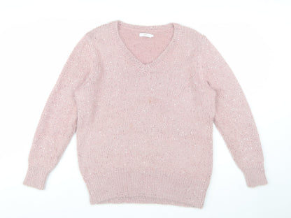 Cotton Traders Women's Dusky Pink Sequin V-Neck Knit Jumper Size 16