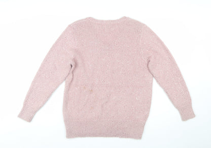 Cotton Traders Women's Dusky Pink Sequin V-Neck Knit Jumper Size 16