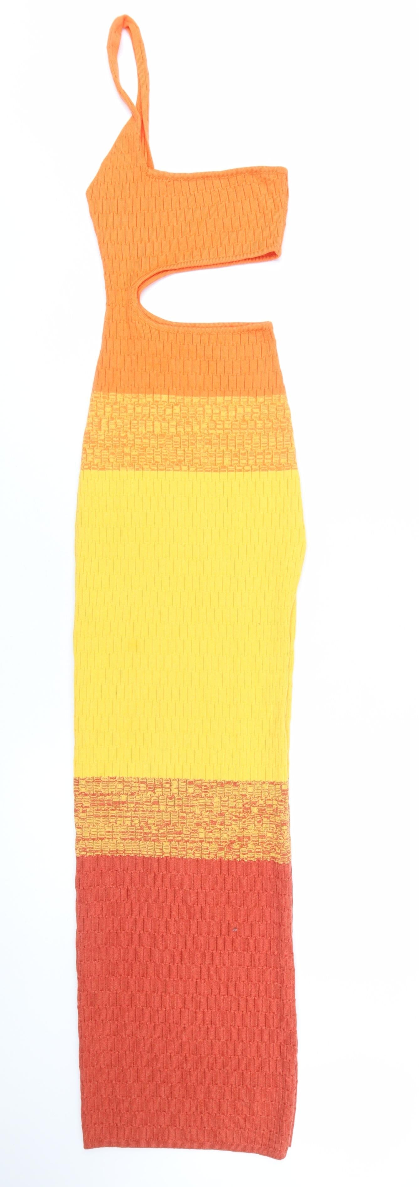PrettyLittleThing Women's Orange XS One Shoulder Cut Out Bodycon Dress