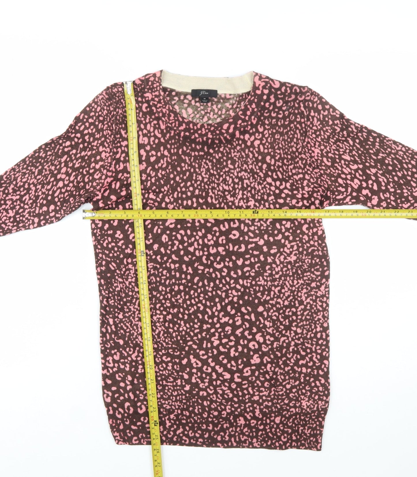 J.Crew Women's Brown Pink Animal Print Merino Wool Jumper Size M