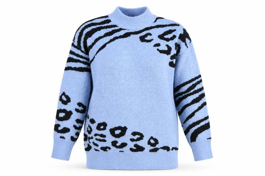QUIZ Women Blue Animal Print Mock Neck Long Sleeve Jumper Size S