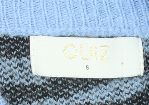 QUIZ Women Blue Animal Print Mock Neck Long Sleeve Jumper Size S
