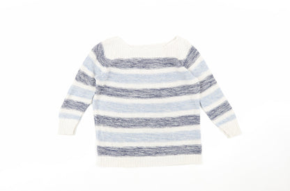 Poetry Womens Blue Striped Cotton Jumper Size 12 Boat Neck Knit