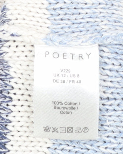 Poetry Womens Blue Striped Cotton Jumper Size 12 Boat Neck Knit