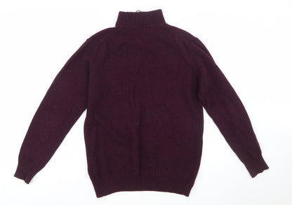Barbour Men's Purple Wool 1/4 Zip High Neck Jumper M