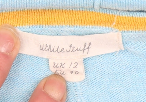 White Stuff Women's Blue Cotton V-Neck Jumper Size 12