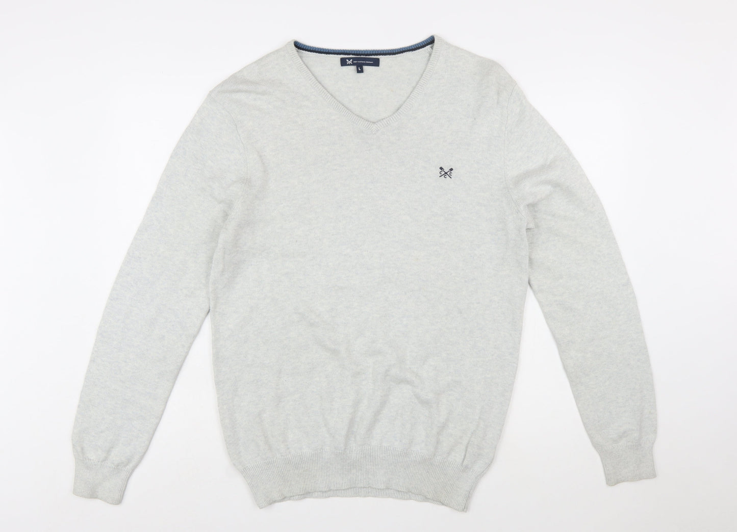 Crew Clothing Company Men’s Grey V-Neck Cotton Cashmere Jumper L