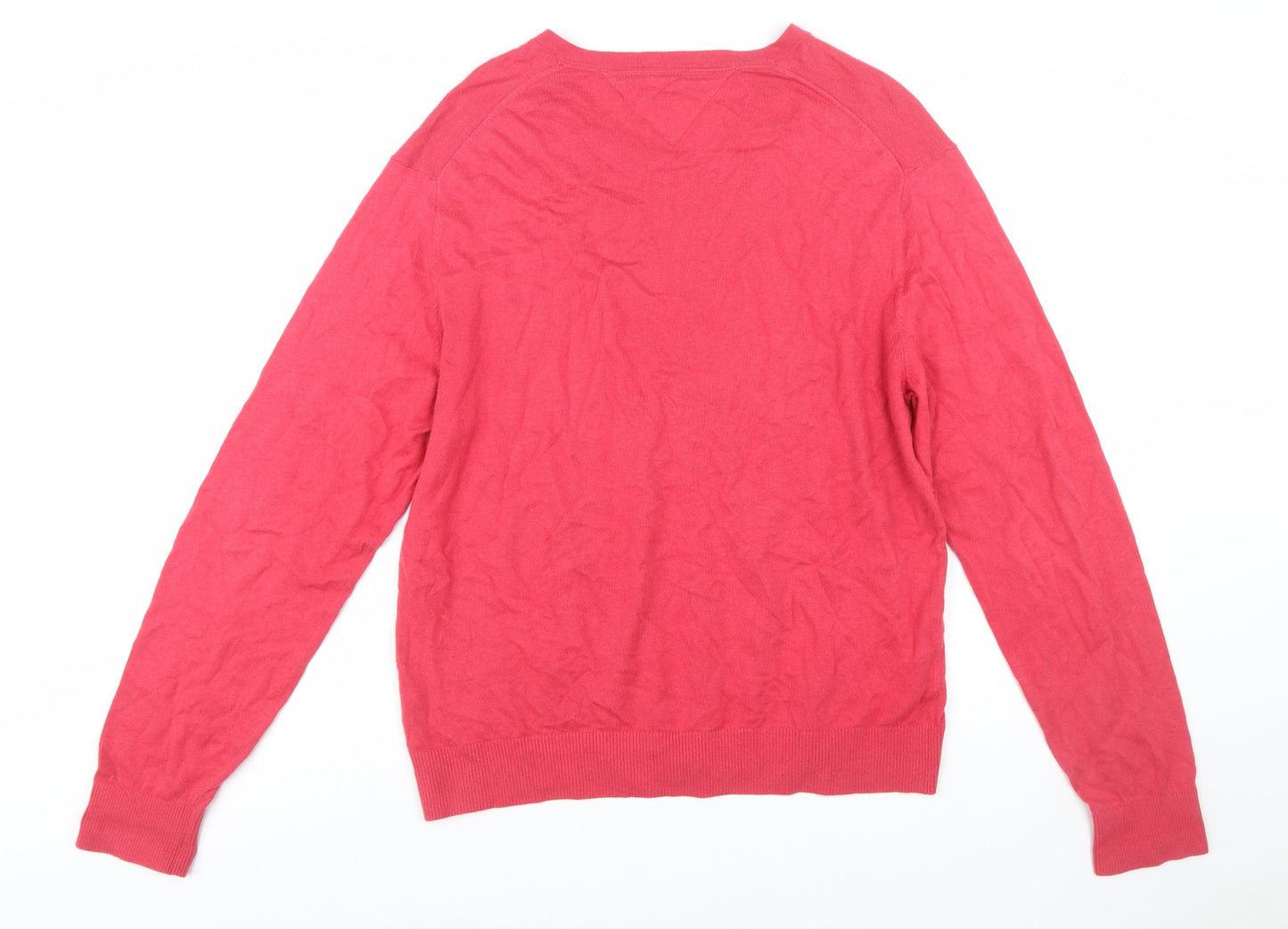 Tommy Hilfiger Men's Red Cotton Cashmere V-Neck Jumper XL