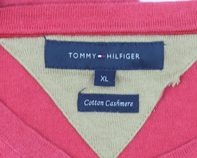 Tommy Hilfiger Men's Red Cotton Cashmere V-Neck Jumper XL