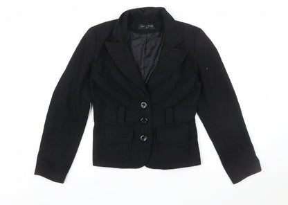 Miss Mania Women's Black Wool Blend Blazer Jacket Size 12