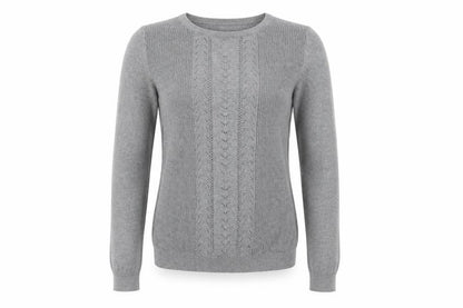 Mango Women’s Grey Cable-Knit Crew Neck Long Sleeve Jumper Size 8