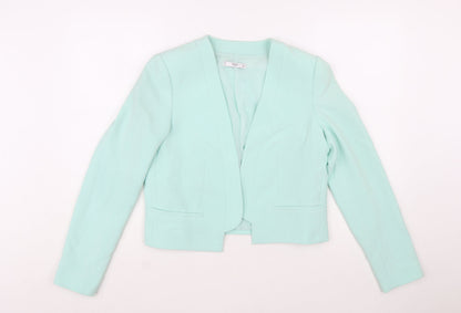 Mango Women Mint Green Cropped Blazer Jacket Size 12 Polyester Blend