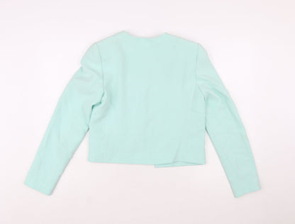 Mango Women Mint Green Cropped Blazer Jacket Size 12 Polyester Blend