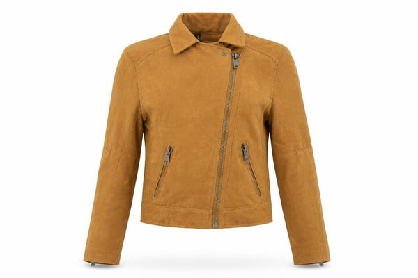 H&M Divided Womens Camel Biker Jacket Size 6 Faux Suede Short Zip Style