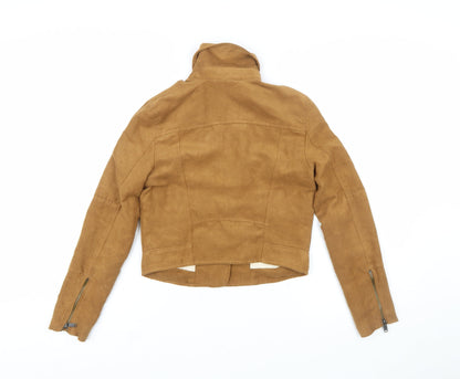 H&M Divided Womens Camel Biker Jacket Size 6 Faux Suede Short Zip Style