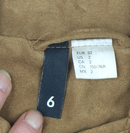 H&M Divided Womens Camel Biker Jacket Size 6 Faux Suede Short Zip Style
