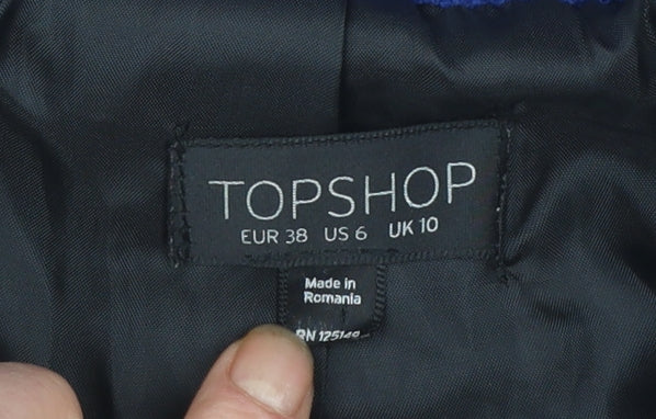 Topshop Women’s Blue Bouclé Cropped Blazer Jacket UK 10