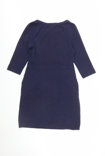Boden Women’s Blue Shift Dress Size 12 3/4 Sleeve Knee Length Cotton Blend