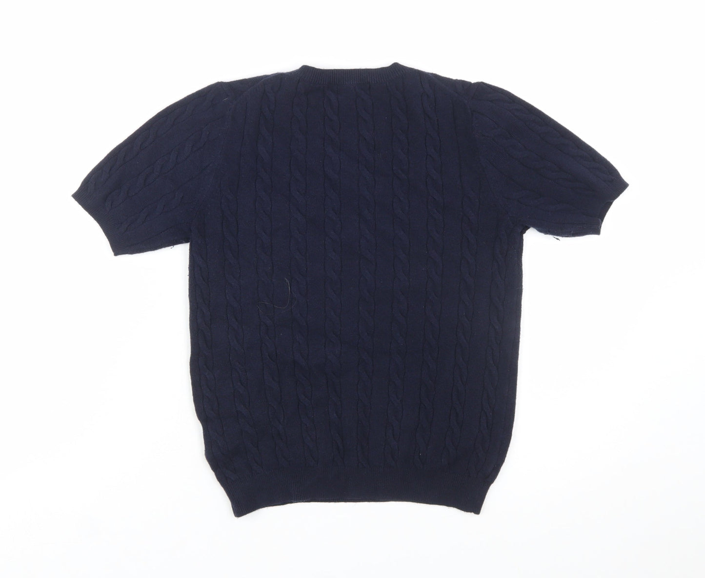 Uniqlo Women's Blue Cable-Knit Short Sleeve Cotton Blend Jumper Size S