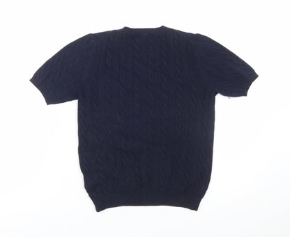 Uniqlo Women's Blue Cable-Knit Short Sleeve Cotton Blend Jumper Size S