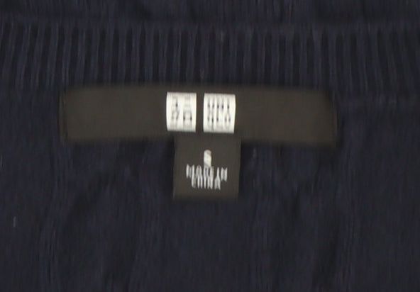 Uniqlo Women's Blue Cable-Knit Short Sleeve Cotton Blend Jumper Size S