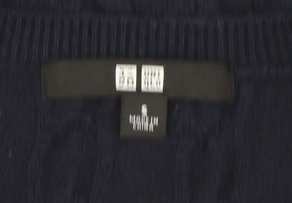 Uniqlo Women's Blue Cable-Knit Short Sleeve Cotton Blend Jumper Size S