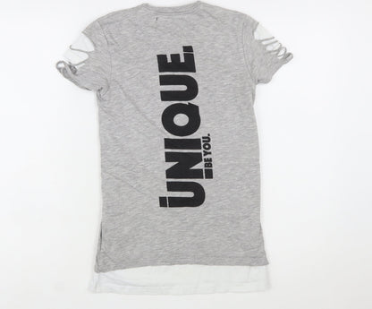 Unique Be You Womens Grey Distressed Short Sleeve T-Shirt 2XS