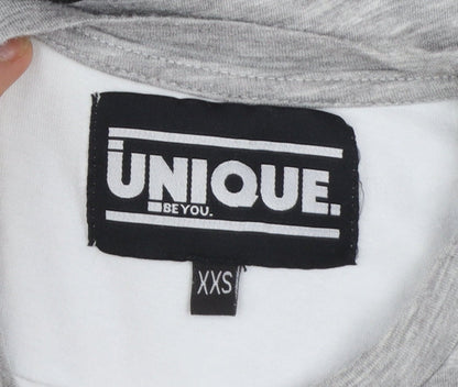 Unique Be You Womens Grey Distressed Short Sleeve T-Shirt 2XS