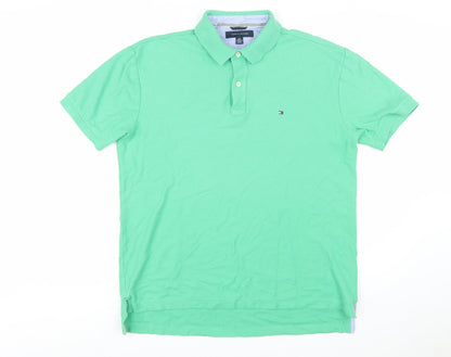 Tommy Hilfiger Men's Green Cotton Polo Shirt Size L Regular Fit