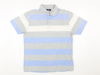 Marks & Spencer Blue Harbour Men's Blue Striped Cotton Polo Shirt M