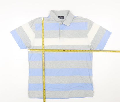 Marks & Spencer Blue Harbour Men's Blue Striped Cotton Polo Shirt M