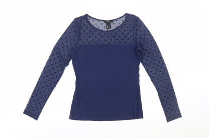 H&M Women's Blue Mesh Polka Dot Long Sleeve Jersey Top Size S