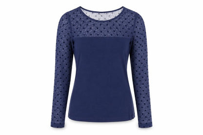 H&M Women's Blue Mesh Polka Dot Long Sleeve Jersey Top Size S
