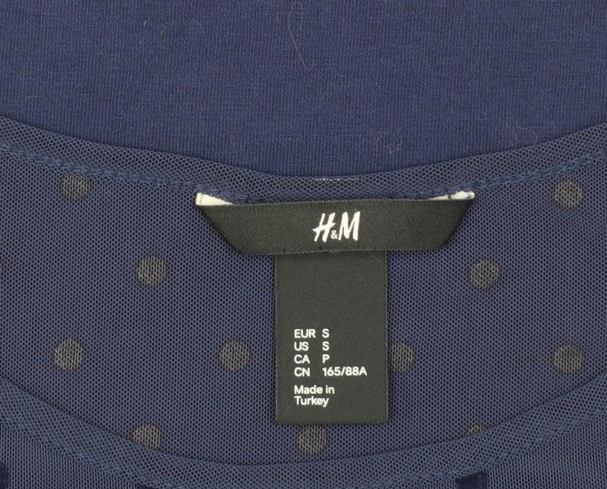 H&M Women's Blue Mesh Polka Dot Long Sleeve Jersey Top Size S
