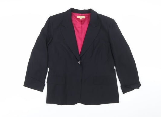 Sansu Women's Black Silk Blend Lined Blazer Jacket Size 16