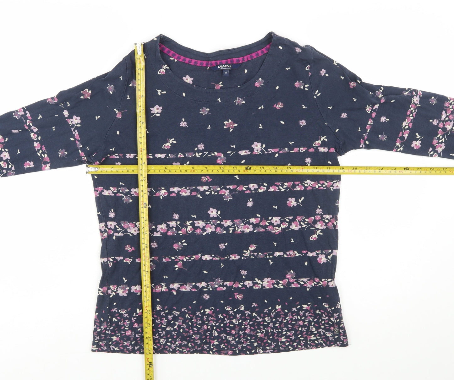 Maine New England Women's Blue Floral Long Sleeve Cotton Top Size 16