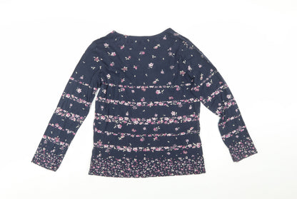 Maine New England Women's Blue Floral Long Sleeve Cotton Top Size 16