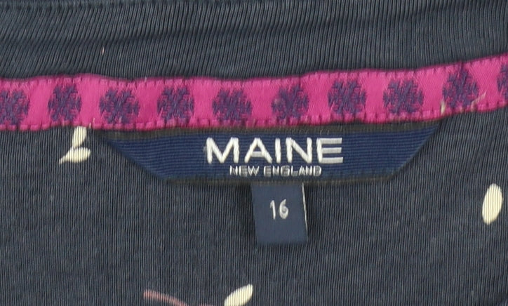 Maine New England Women's Blue Floral Long Sleeve Cotton Top Size 16