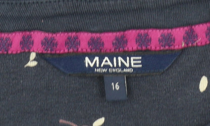 Maine New England Women's Blue Floral Long Sleeve Cotton Top Size 16