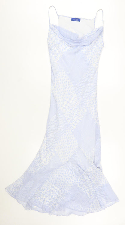 Wish Women Blue Geometric Midi Slip Dress Size 10