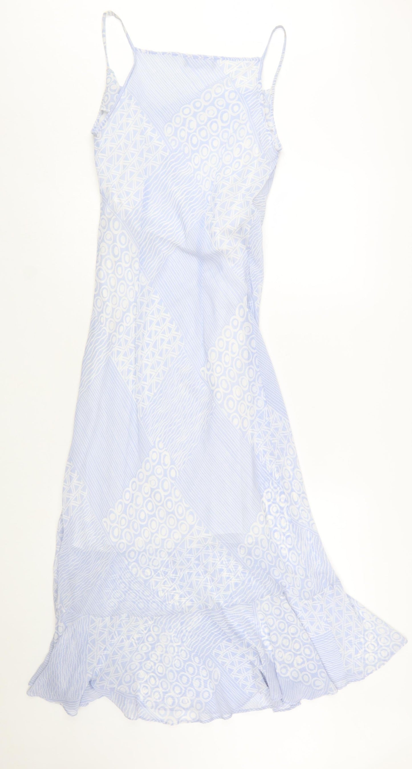 Wish Women Blue Geometric Midi Slip Dress Size 10